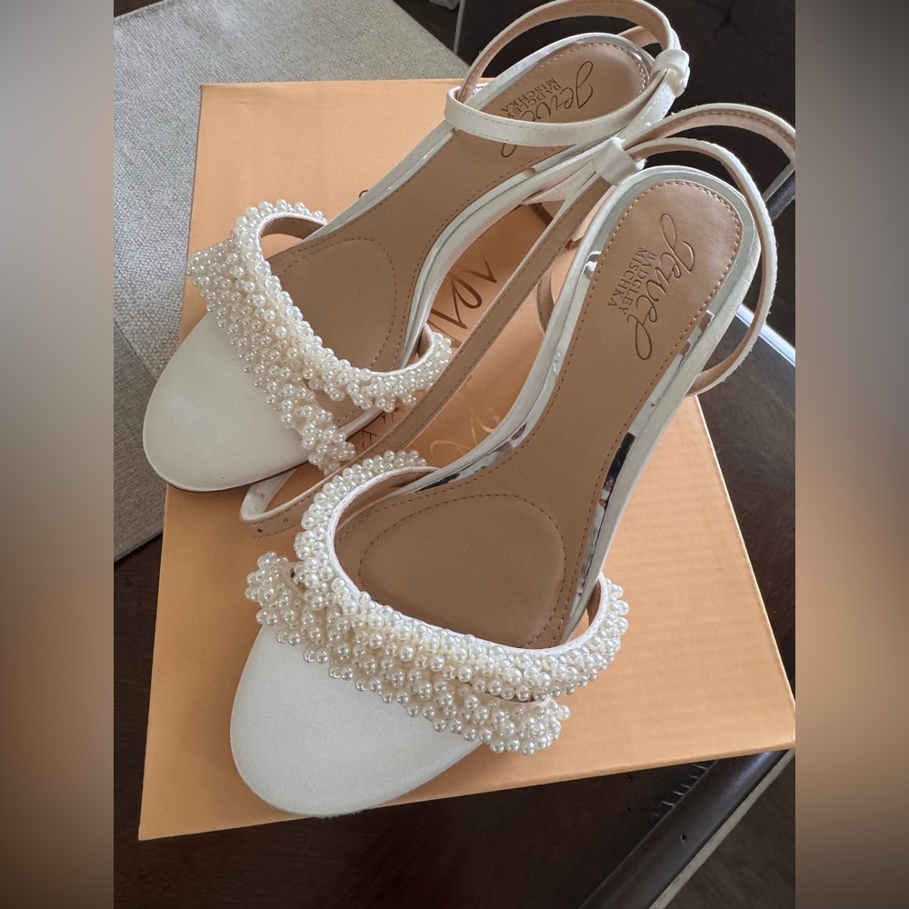 Bridal White Pearl Embellished Slingback Heels (Nina)
